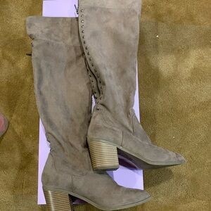 Madden Girl Taupe Heeled Boots with Studs